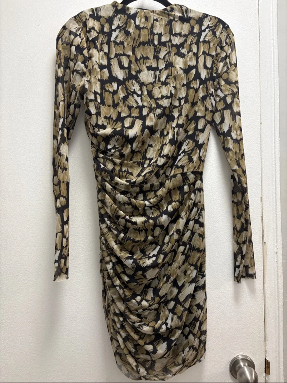 ZARA Long-Sleeve Ruched Mesh Dress